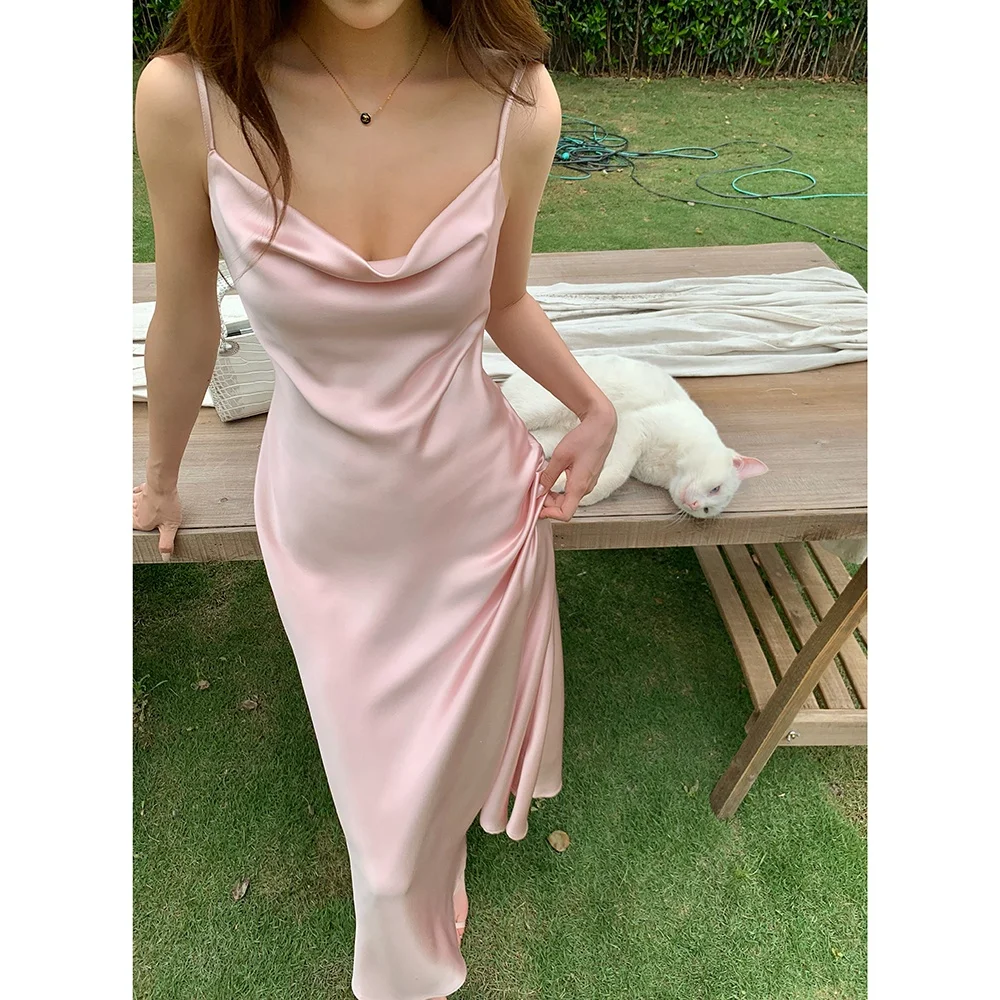 

Elegant Slim Fit Halter Neck Gown Women's Fashionable Summer New Arrival High Waist Long Dress Luxury Style Polyester Fiber