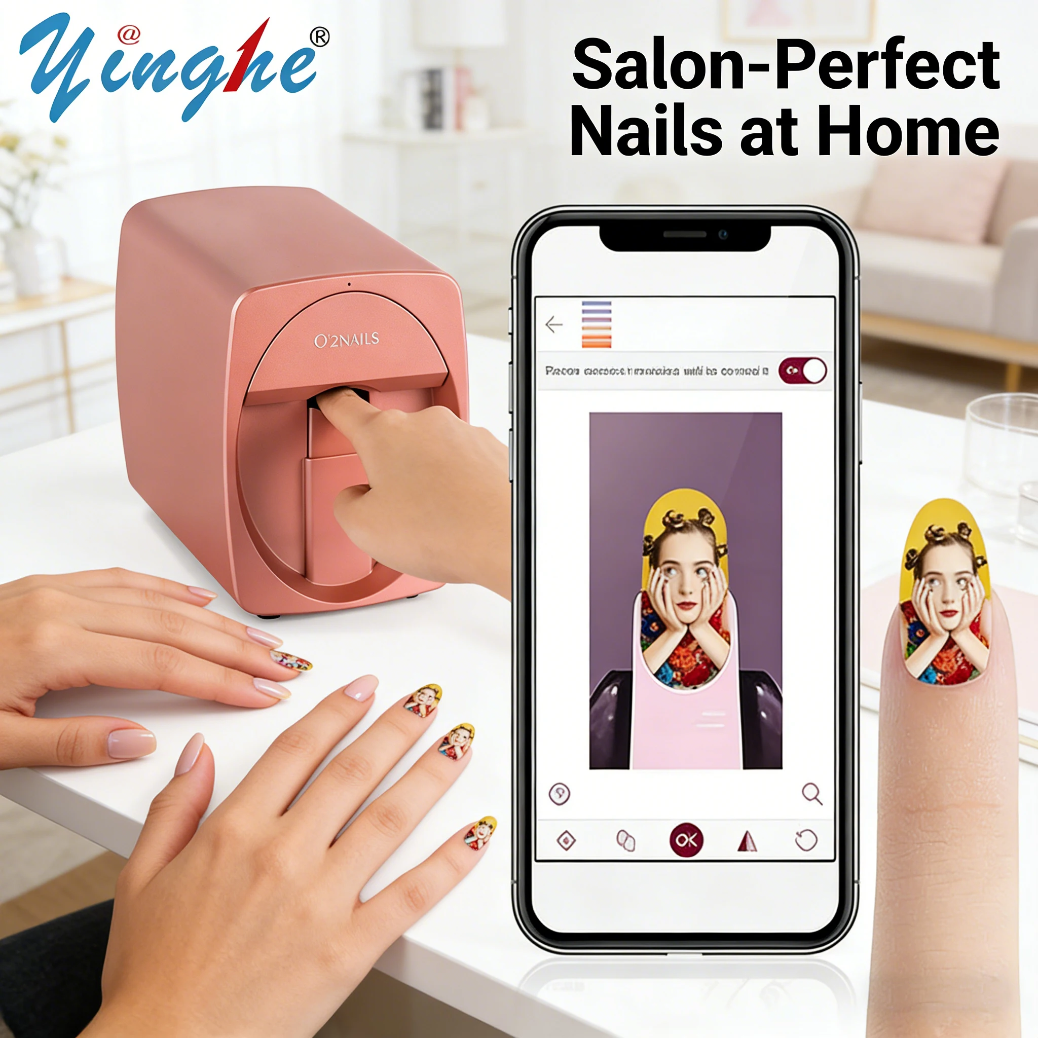 O2nails Mobile Nail Printing System M1 - 3D Digital Technology For Salon Investment With Smartphone Pattern Design Capability