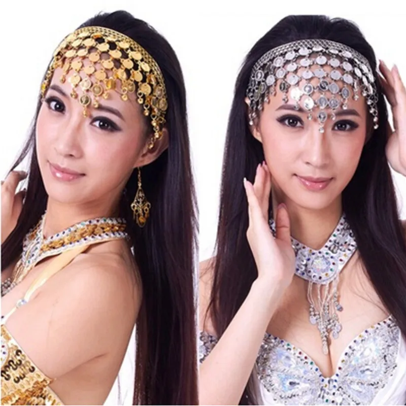 แฟชั่นผู้หญิงหญิงสาวผม Belly Dance Headband Sequins เหรียญ Headpiece ยิปซีชุดตกแต่งเครื่องประดับติดผม