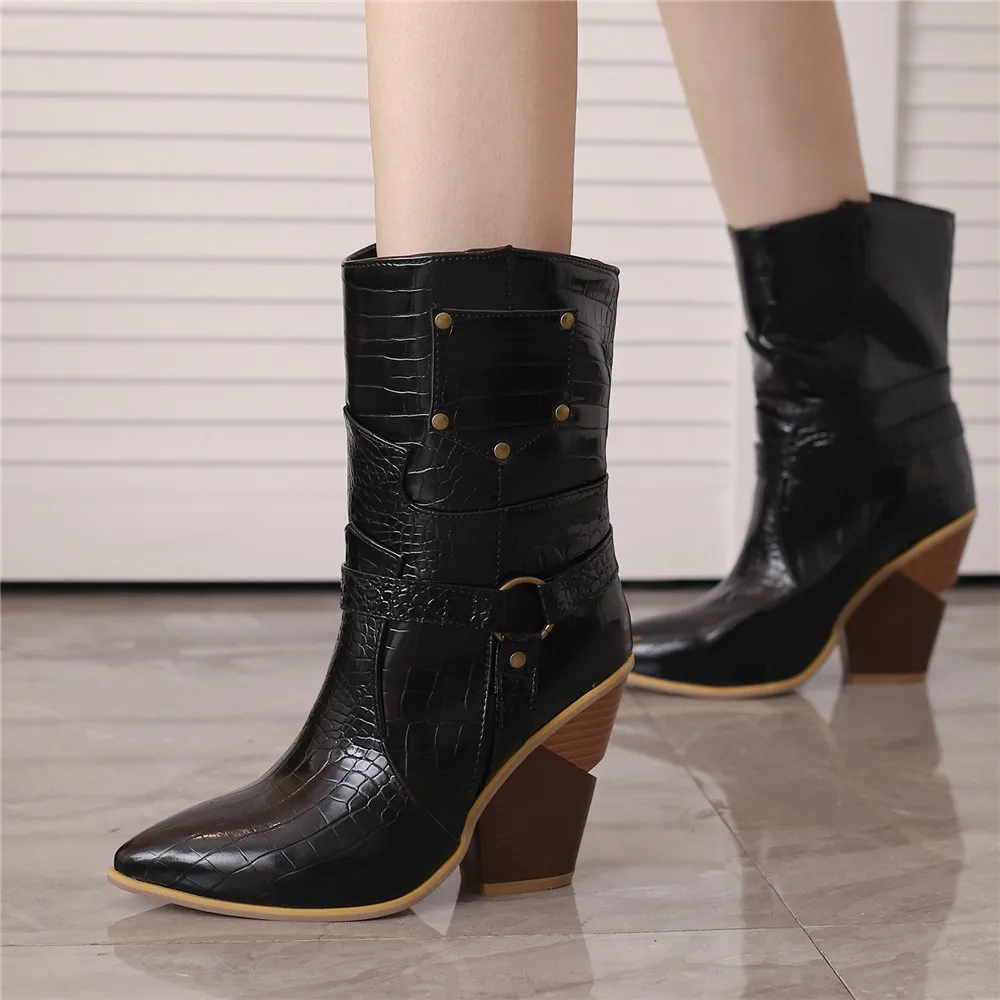 Autumn Winter Women PU Leather Wedge High Heel Ankle Boots Cowboy Boots Fashion Western Boots Woman Blue Denim Shoes Yellow