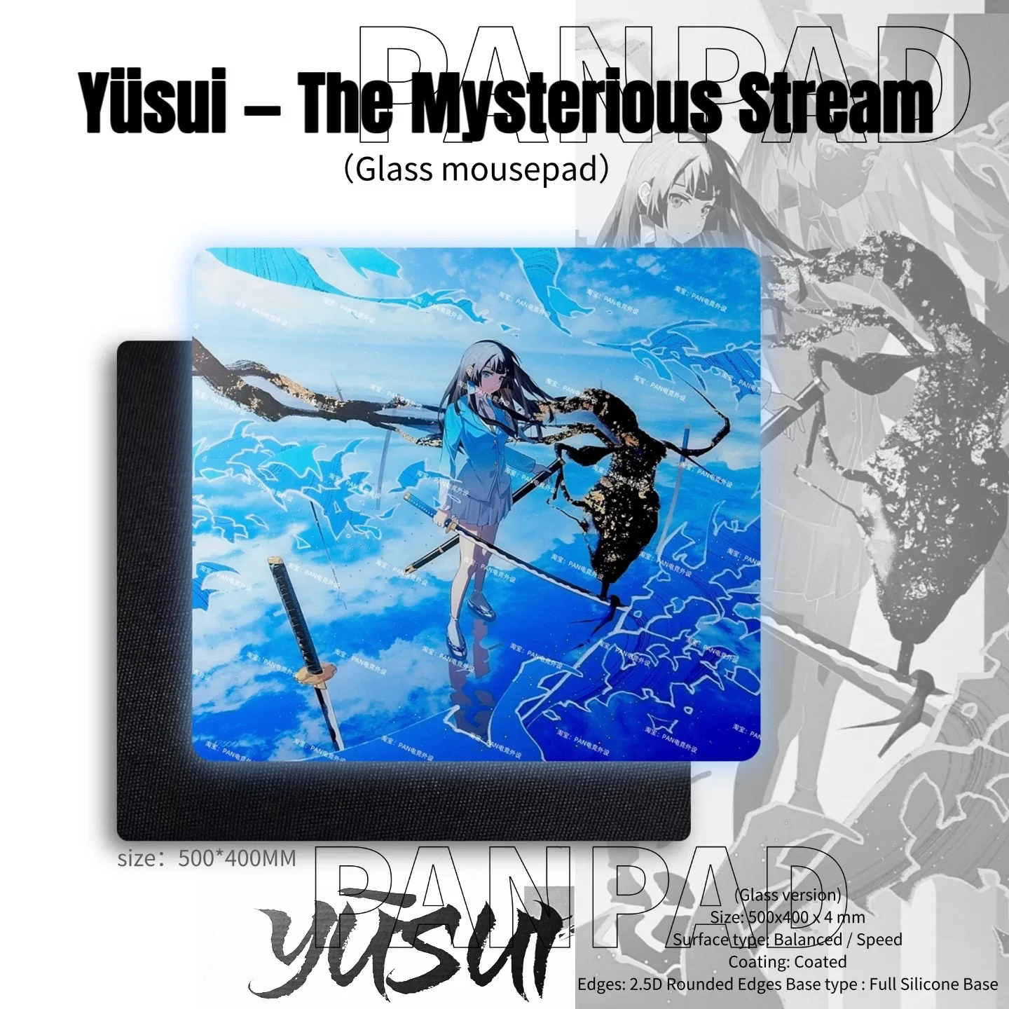 PAN Esports YUSUI ACGN Glass Gaming Mousepad  FPS Both Speed And Smoothness Mouse Pad For TTK APEX CSGO PC Accessories Gifts