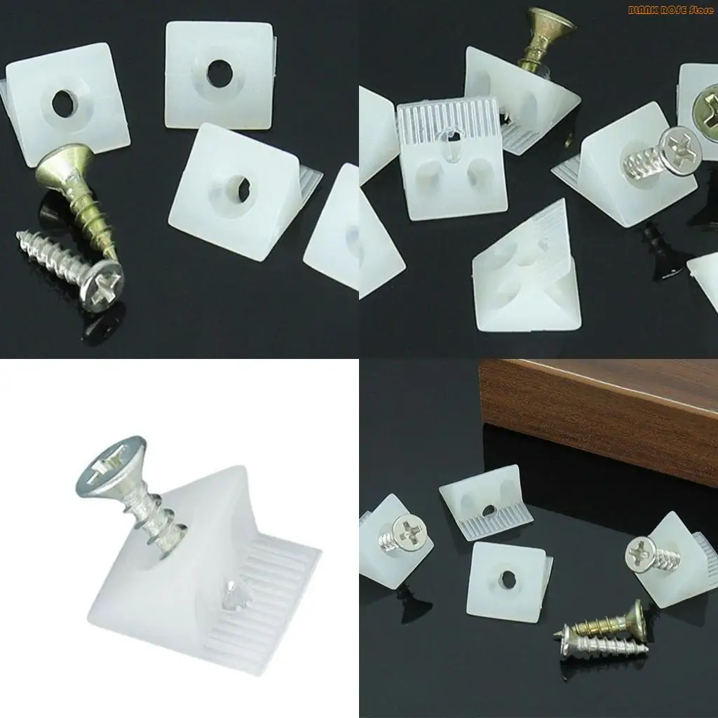 K1AE 50x Plastic Corner Bracket Furniture Mending Wedges for w/Screws for Sagging Dra