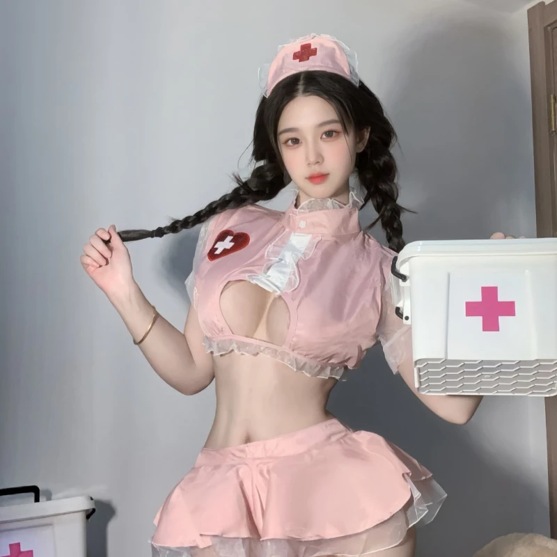 Сексуальные костюмы медсестры для ролевых игр, полый топ, милая мини-юбка, униформа, искушение, страсть, милая женщина, аниме, косплей, секс-наряд для взрослых
