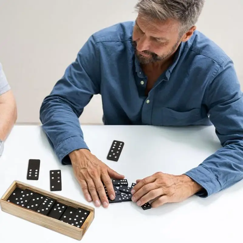 Ensemble de jeux de société Dom37en bois pour la famille, jouets de table amusants pour enfants, boîte en bois, 28 pièces