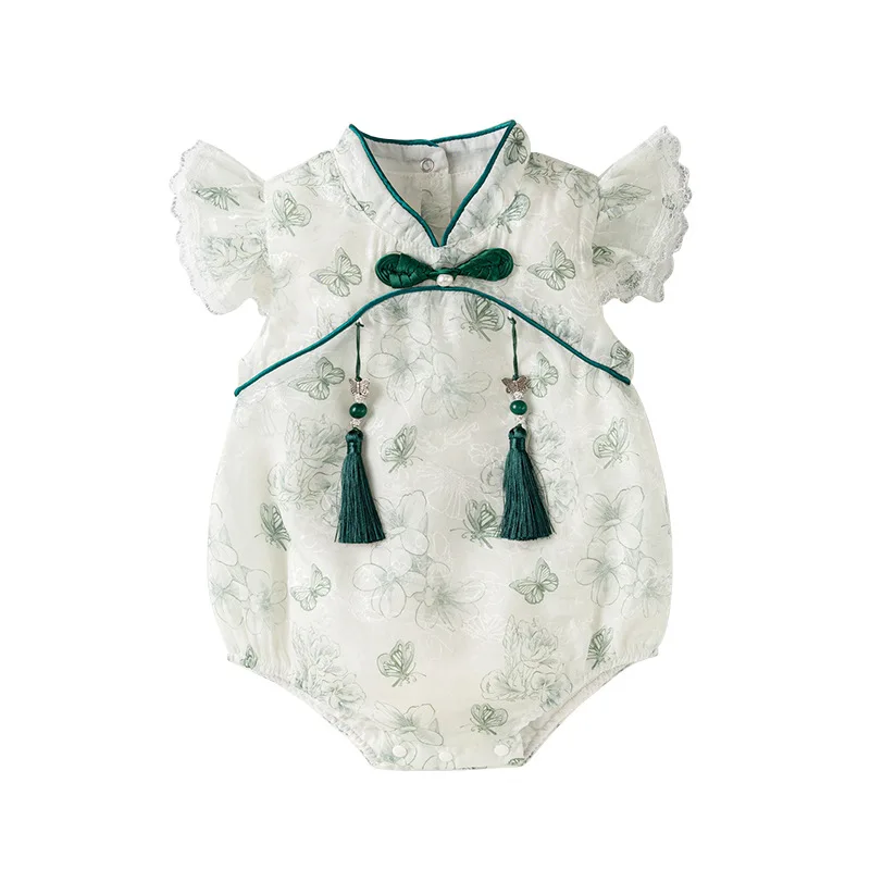 

Summer Newborn Girls Chinese Style Cheongsam Cartoon Cute Butterfly Flower Cotton Short Sleeve Rompers Jumpsuits Baby Stuff