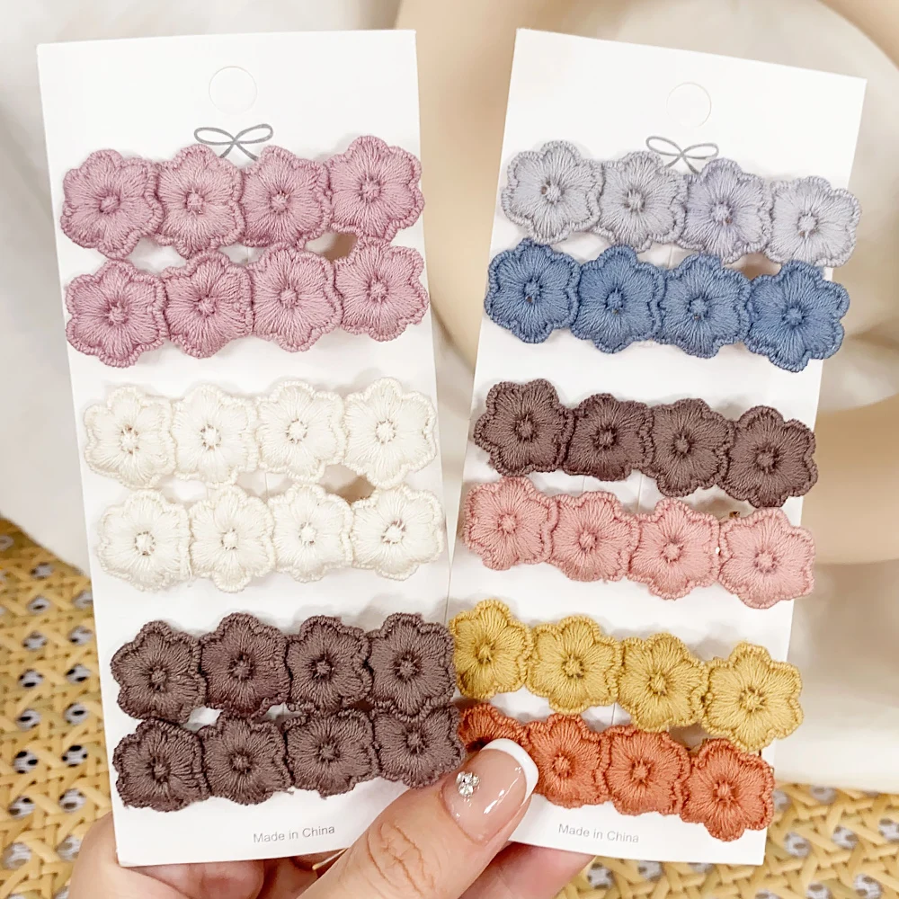 

6Pcs/lot Flower Embroidery HairPins Children Flower Hair Clips Geometric Sweet Girls Hair Accessories Vintage Hairpins Barrettes