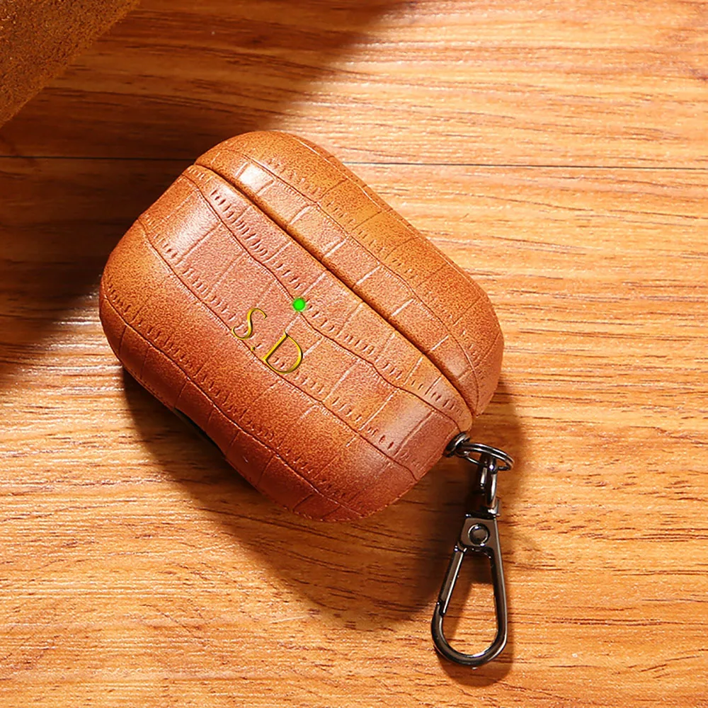 Etui na słuchawki Airpods 1 2 3 4 Pro 2, luksusowy wzór skóry liczi z breloczkiem, personalizowane inicjały, możliwość personalizacji, etui DIY na słuchawki — zdjęcie produktu 4