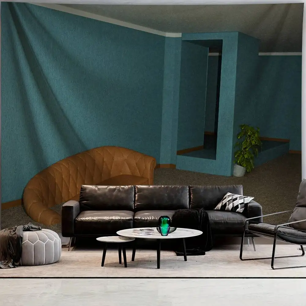 Liminal Space Backrooms Style Tapestry Surreal Low Poly Abandoned Room Landscape Weird Dreamcore Nostalgic Virtual Scene Decor