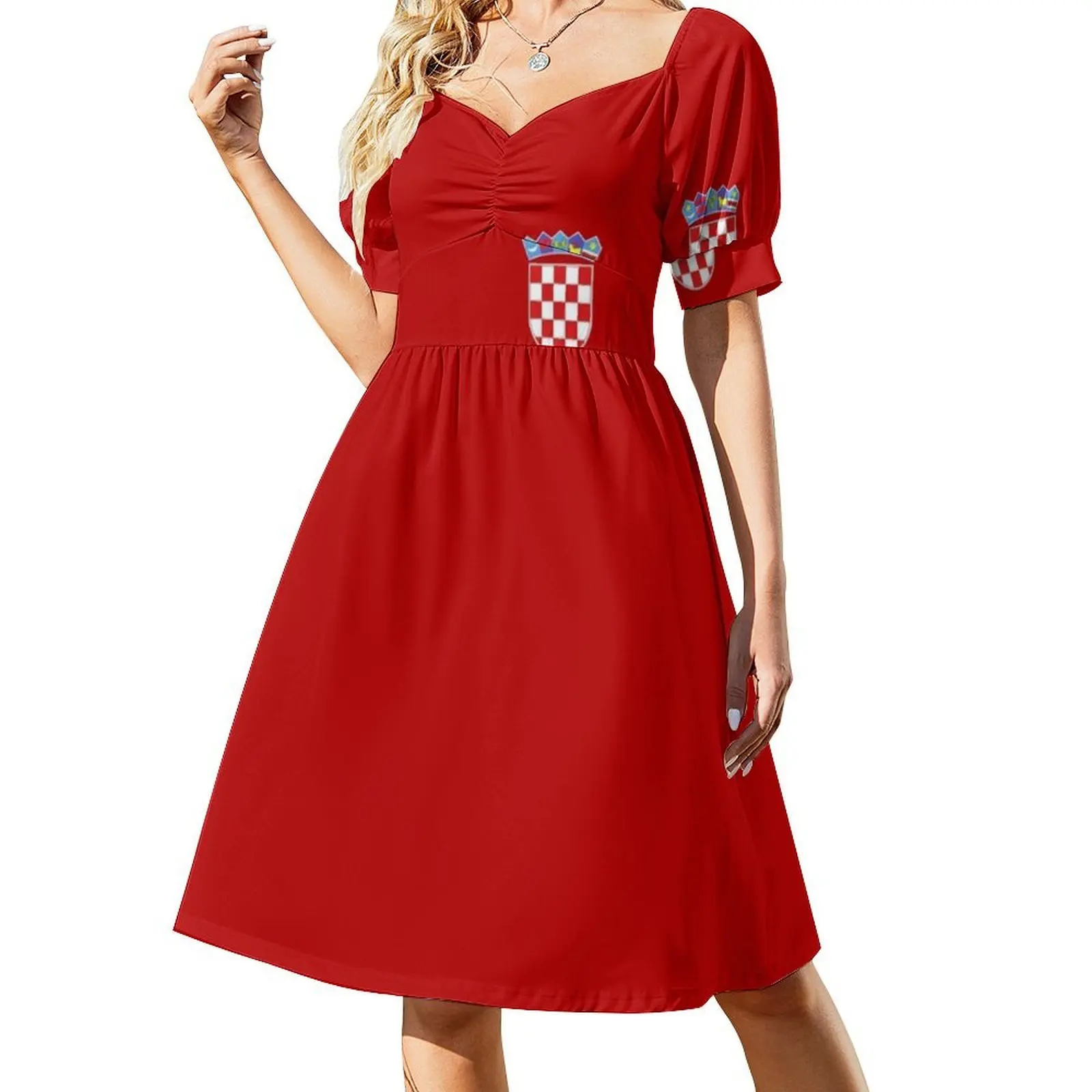 معطف من الأسلحة كرواتيا الأحمر البوهيمي فستان بلا أكمام للنساء طباعة فساتين حفلات الشاطئ كرواتيا رقعة الشطرنج فستان رمز كرواتيا