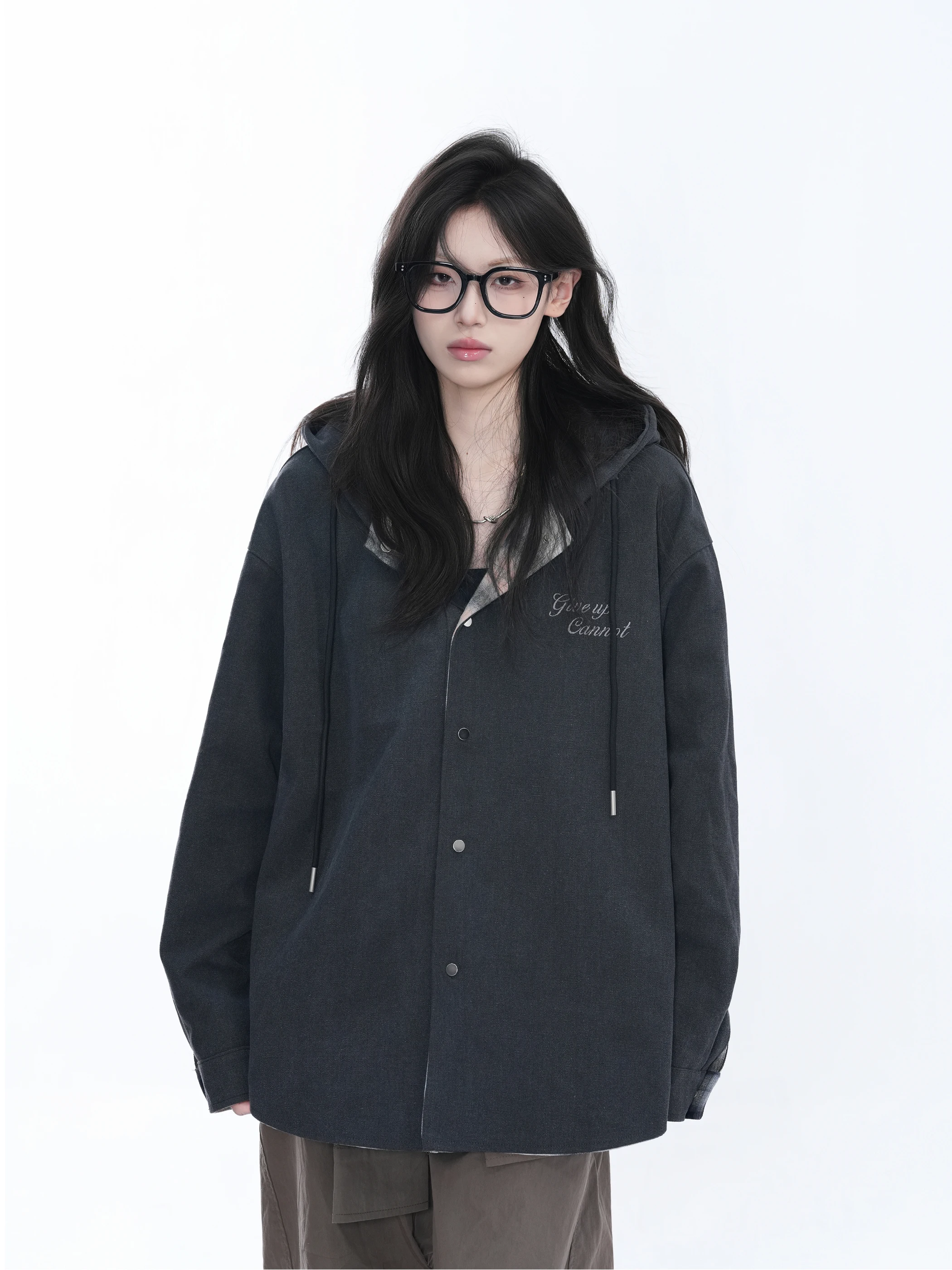 

Street Sle Oversize Hooded Double-Sided Cheered Jaet Women's Loose Fit Comfortable Cotton Long Sve Coat