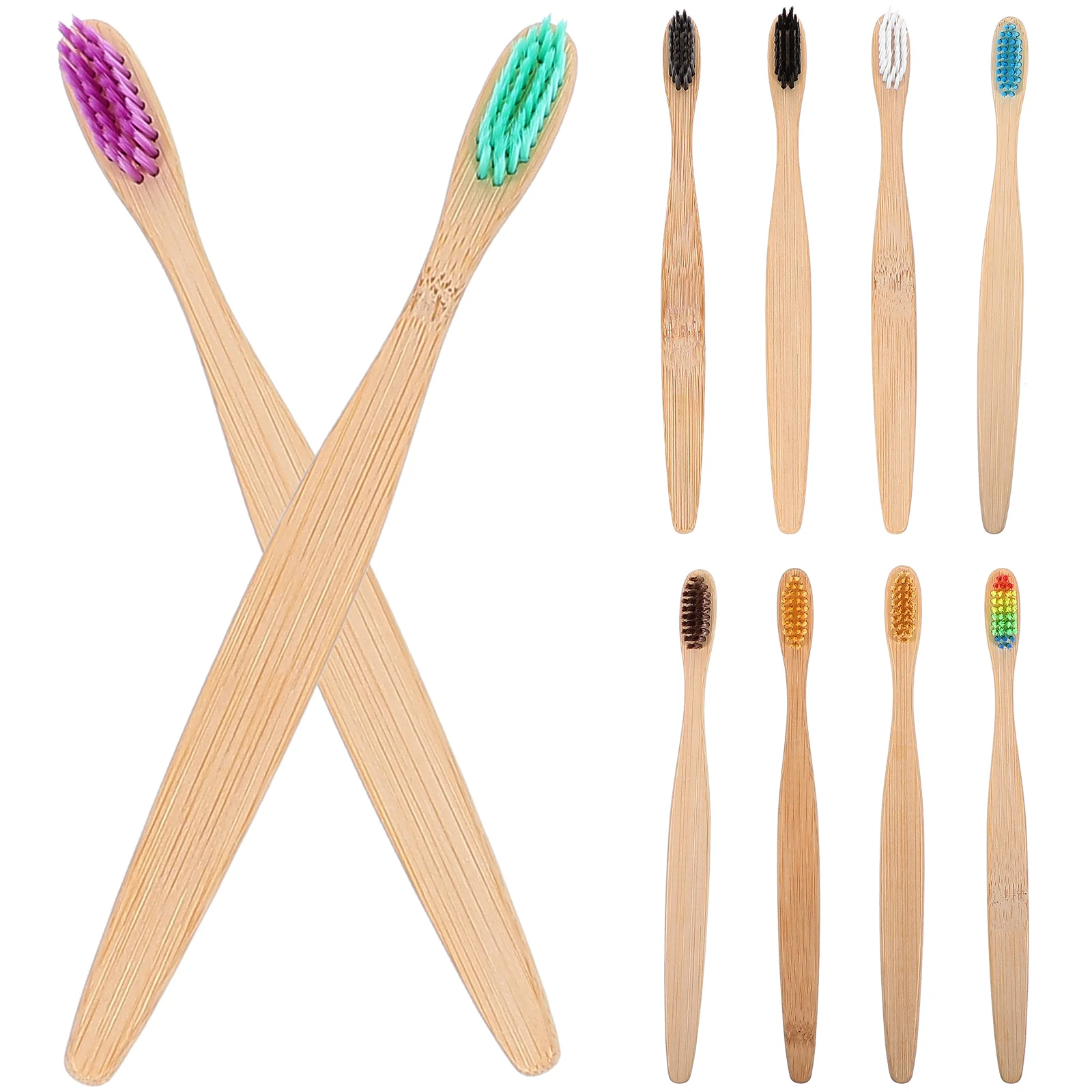 

10 Pcs/box Round Tail Disposable Bamboo Wood Toothbrush Travel Soft Bristle Reusable Bristles Biodegradable