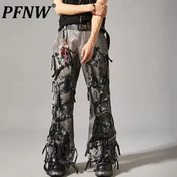 PFNW Punk Style Men's Pants Casual Three-dimensional Pockets Patchwork Straight Wide Leg Male Trousers Niche Design 2024 12C783