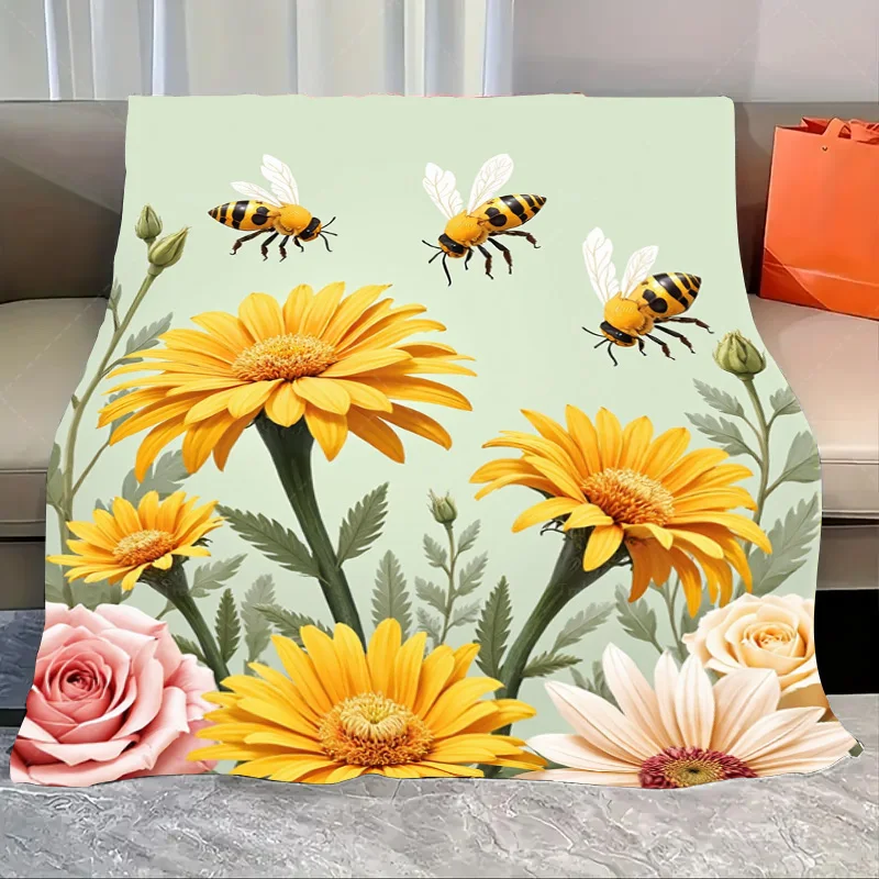 1 قطعة بطانية الفانيلا "بطانية حديقة النحلة والأقحوان-رمي ناعم ومريح لديكور المنزل" #1