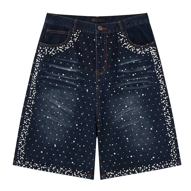 

Hip Hop Vintage Rivet Jeans Shorts Streetwear Harakuju Casual Denim Shorts For Male Patchwork