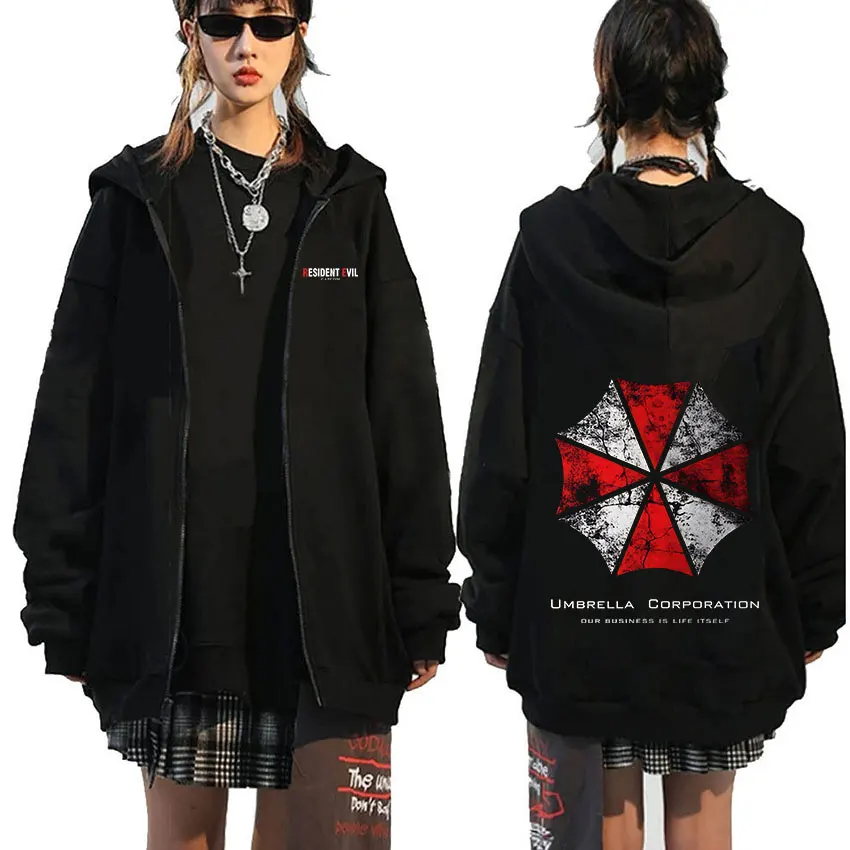 Resident Evil 4 Zip-Up Hoodie CAPCOM Game Player Fans Pullover Sweatshirt Herren Damen Retro Langarm Loose-Fit Kleidung Mäntel Kapuzenpullover