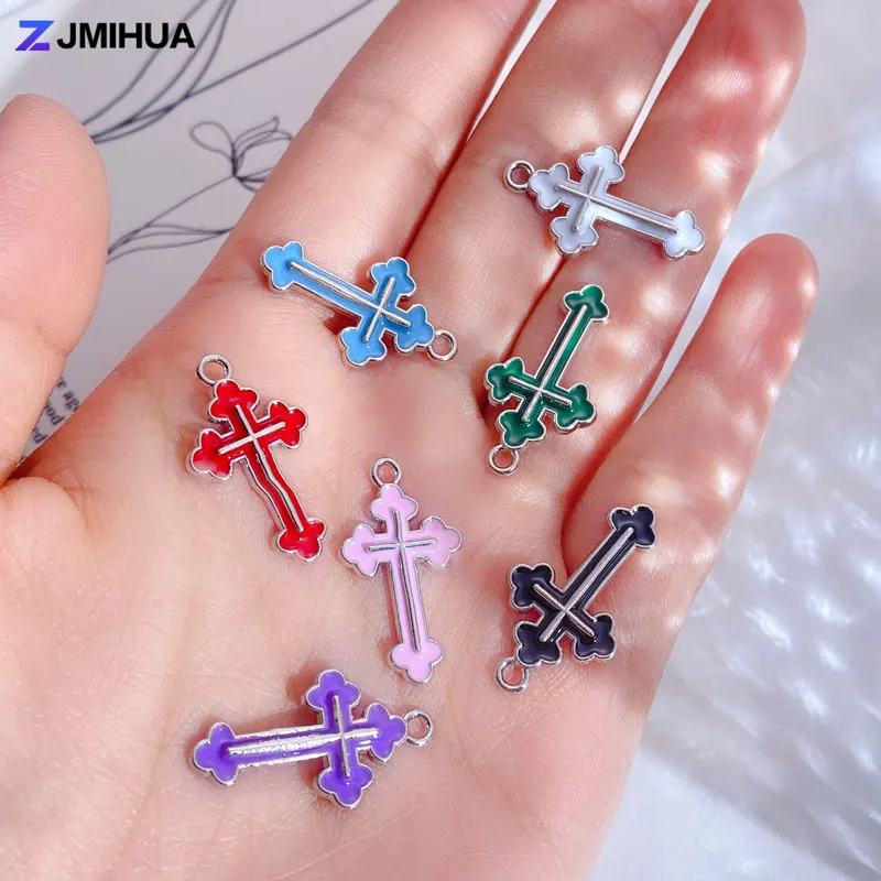 15pcs Enamel Charms Jesu Cross Pendant Protect Charms For Jewelry Making Supplies DIY Handmade Necklaces Earrings Accessories