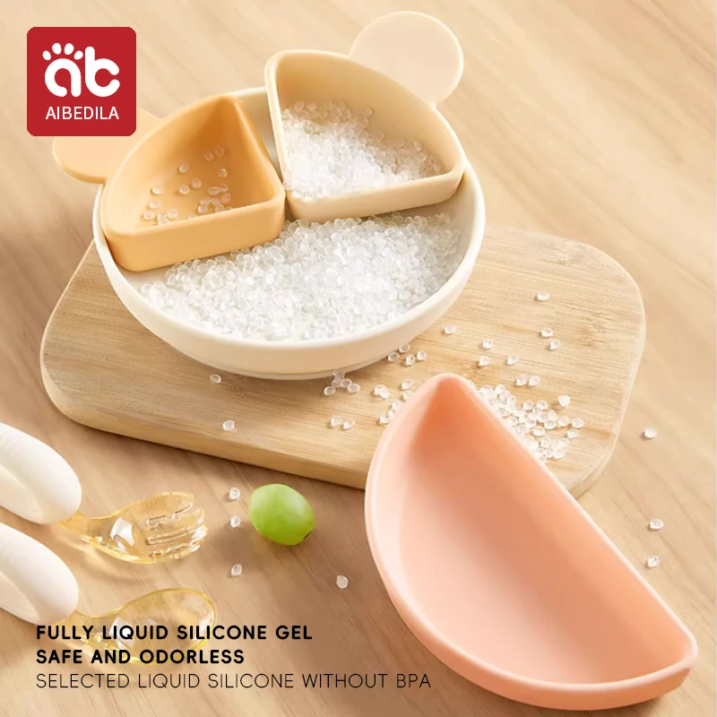 AIBEDILA Piatto Ciotola in Silicone per Bambini Piatto Diviso in 3 Dieta Piatto da Pranzo Rotondo Riutilizzabile Senza BPA Silicone Sicuro per Bambini Sala da Pranzo