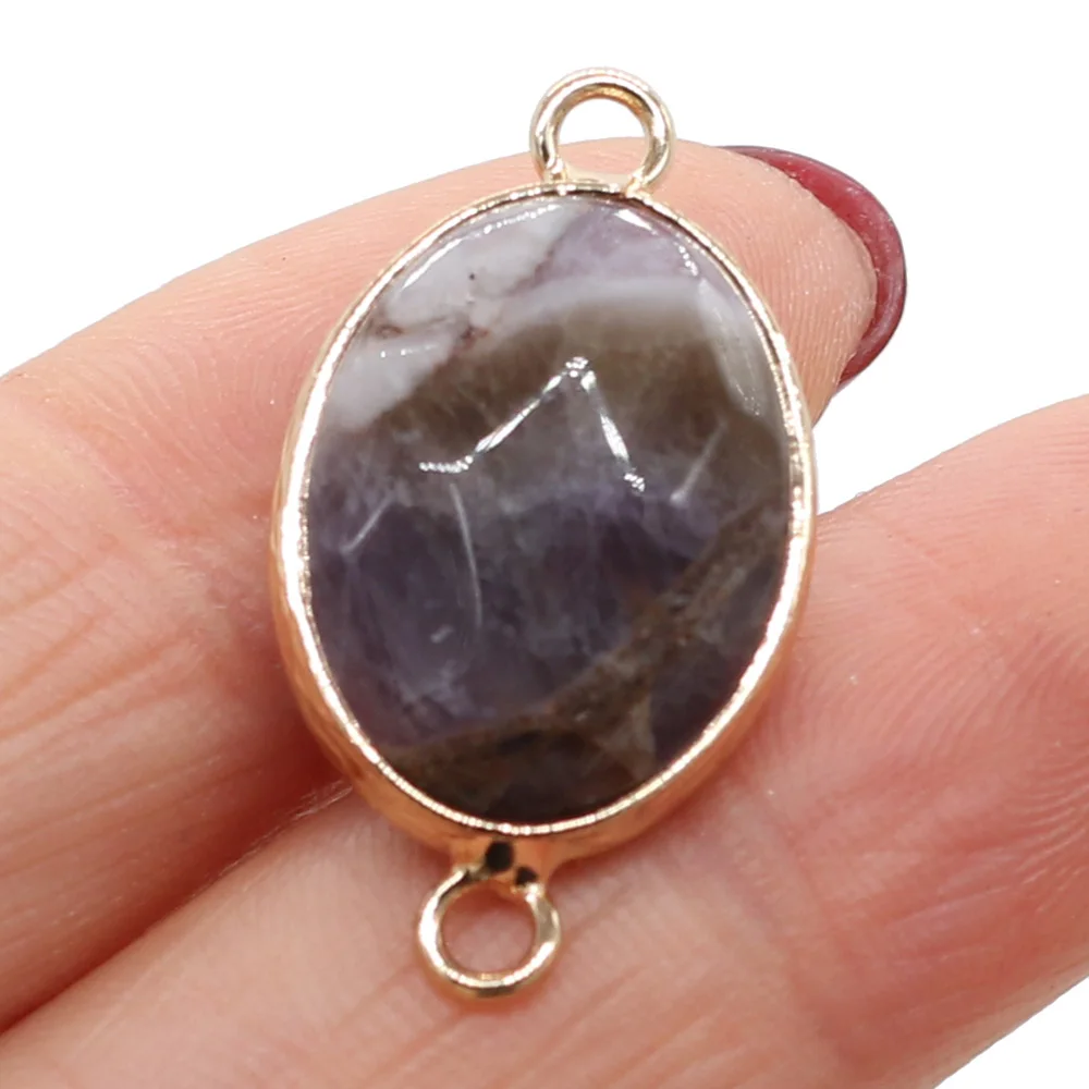2pcs Natural Stone Agates Crystal Lapis Lazuli Tiger Eye Connectors Pendants Double Hole For Jewelry Making Necklace 14x27mm