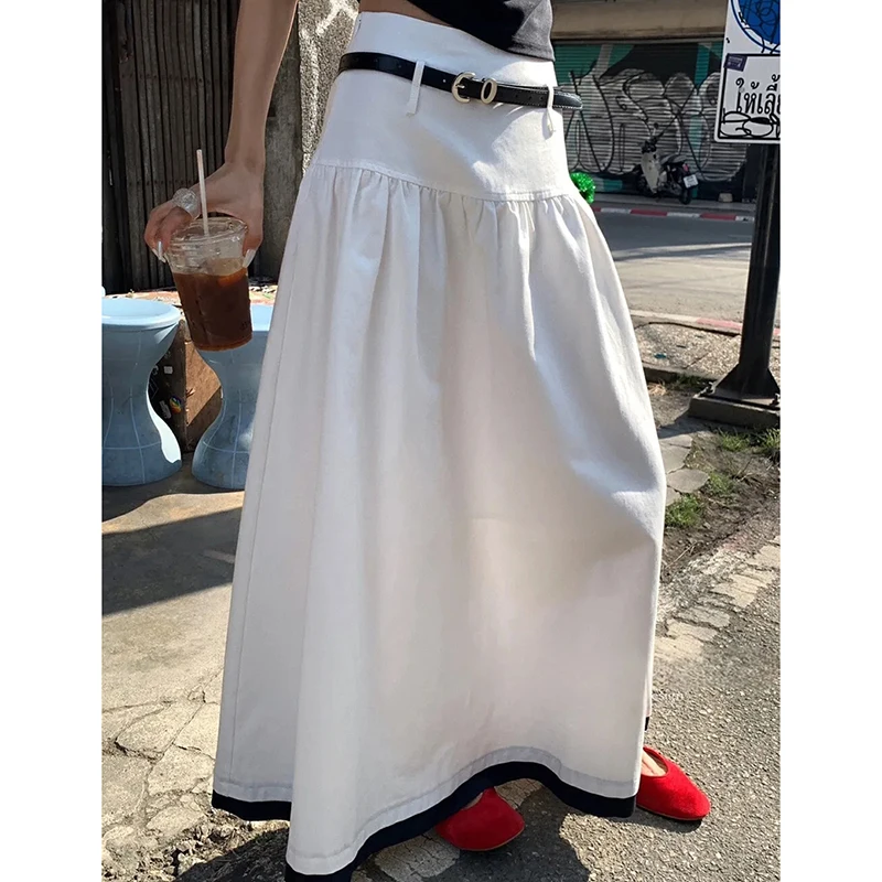 

Корейская винтажная классическая юбка, женская трапециевидная белая лоскутная юбка с высокой талией, элегантная свободная повседневная офисная женская юбка