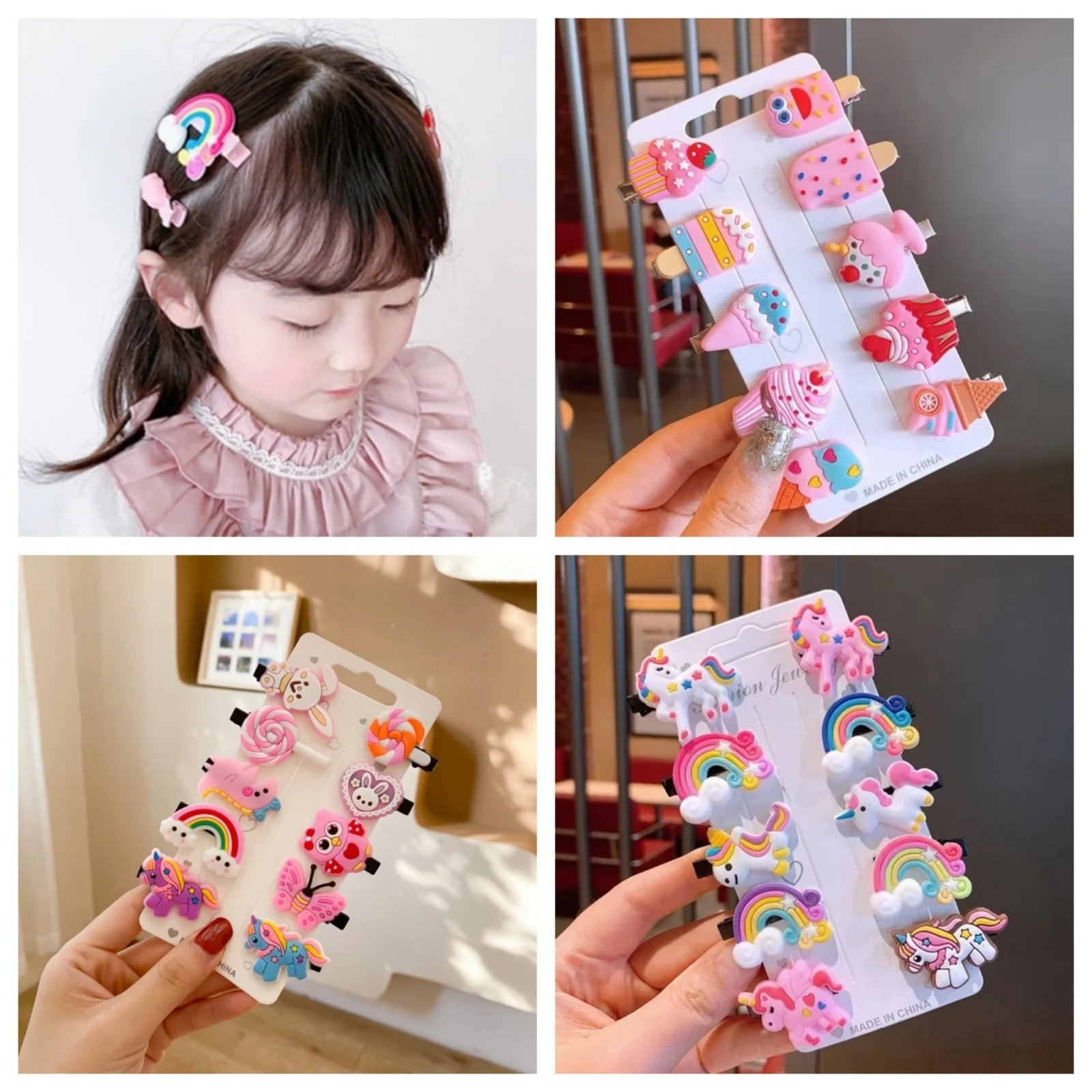 10PCS/Set New Girls Cute Cartoon Unicorn Hair Clips Kids Lovely Hairpins Ice Cream Headband Barrettes Fashion Hair Accessories