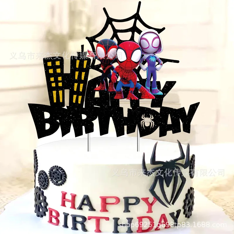 Adornos de papel para tartas de cumpleaños, decoración para tartas de cumpleaños de superhéroes, tema de Spiderman, suministros de decoración para