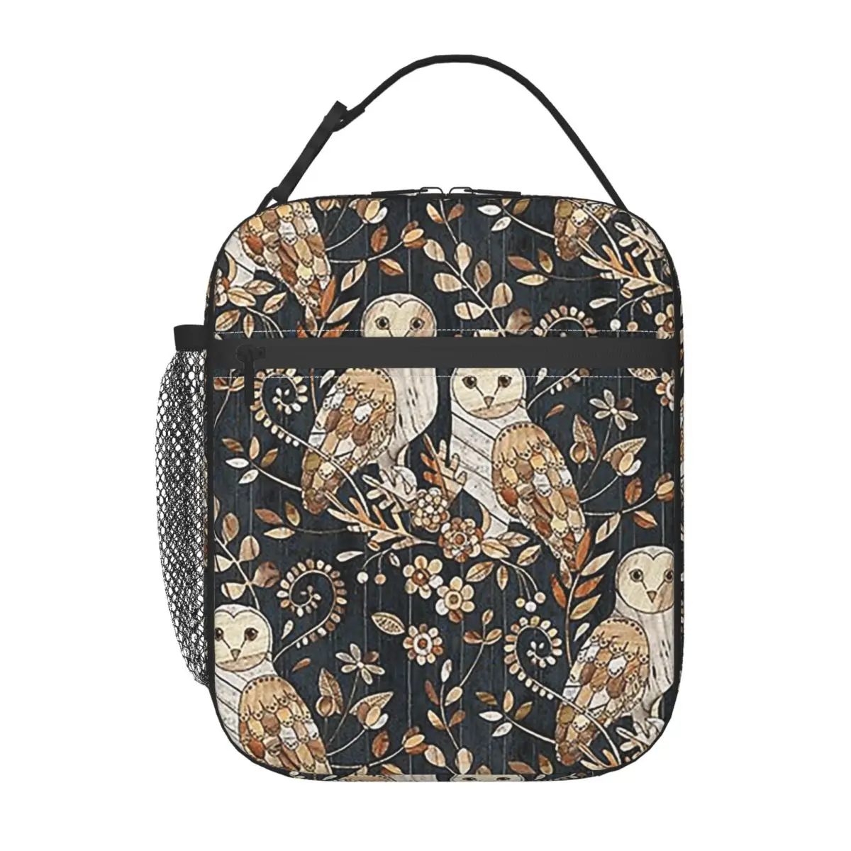 Wooden Wonderland Barn Owl Collag Insulated Lunch Bag for Women Kids Portable Food Boxes Thermal Lunch Box Tote
