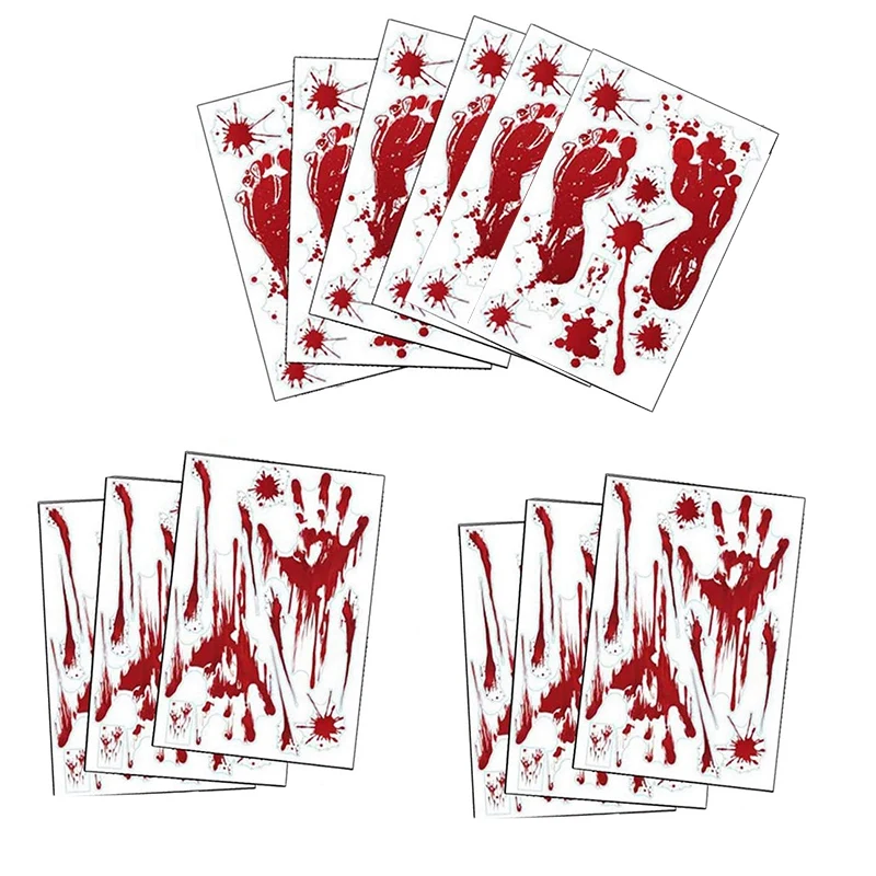 Bloody Handprint Footprint Halloween Decorations 12 Sheets Bloody Wall Decal Floor Clings Halloween Party Decorations