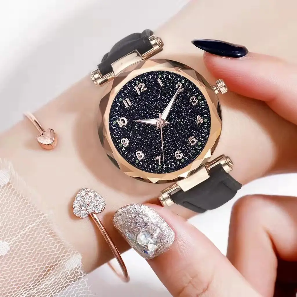 

Hot models of foreign trade women's frosted leather strap starry sky digital face women's watch bracelet set wristwatch