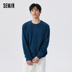 Semir Men T-shirt Solid Color Spring Chenille Soft Bottoming Shirt Warm Home Long-sleeved New Inner Wear T-shirt for Men