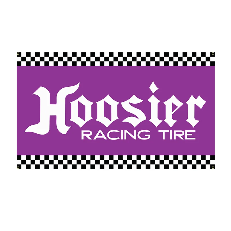 Hoosier Racing Tire Flag Tapestry,Pink Checkered Border,"Hoosier Racing Tire" Design, Ideal for Outdoor,or Man Cave Decor