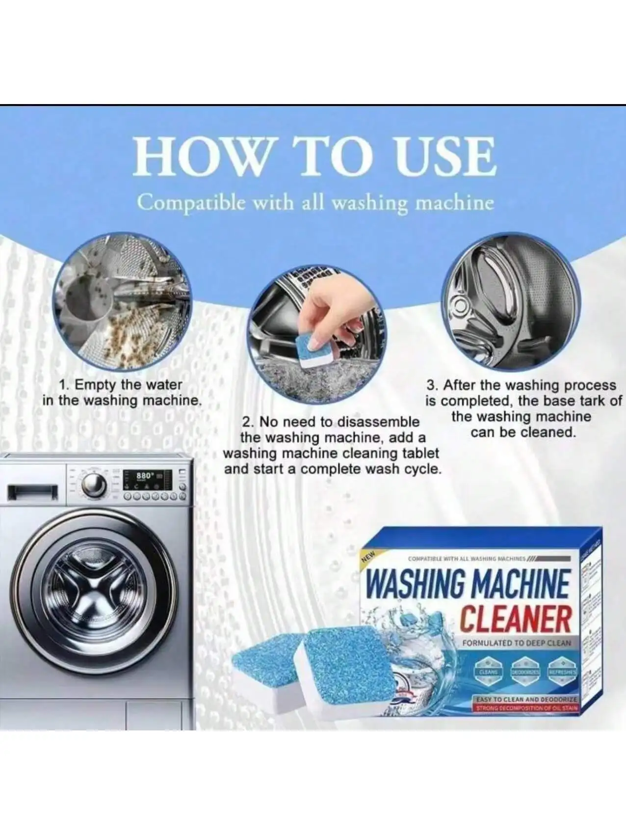 Washing Machine Cleaner Descaler Tablets Deep Cleaning Odor Removing Effervescent Washer Cleaners For Front Top Load HE All Models