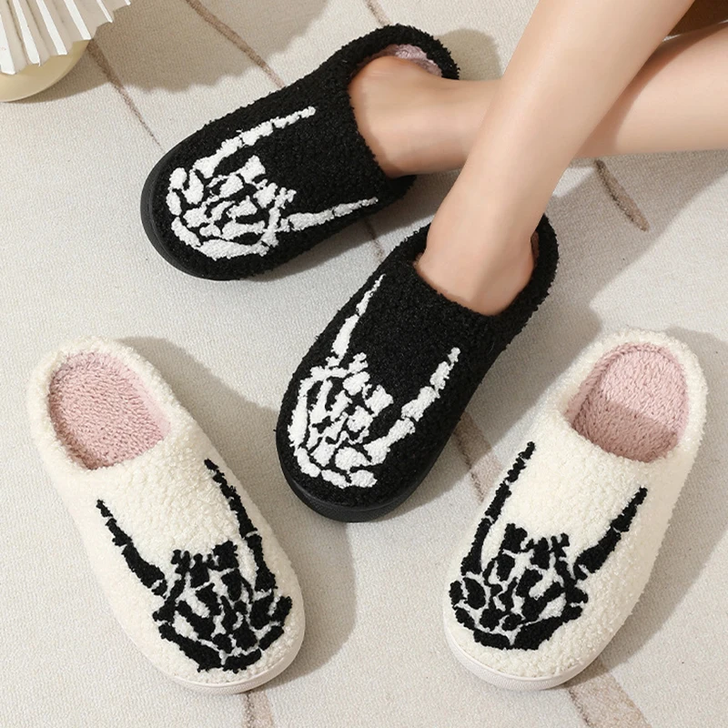 Cartoon Animation Fluffy Slippers Women Winter Closed Toe House Warm Cotton Slides Woman Indoor Non-slip Plush Slippers Female