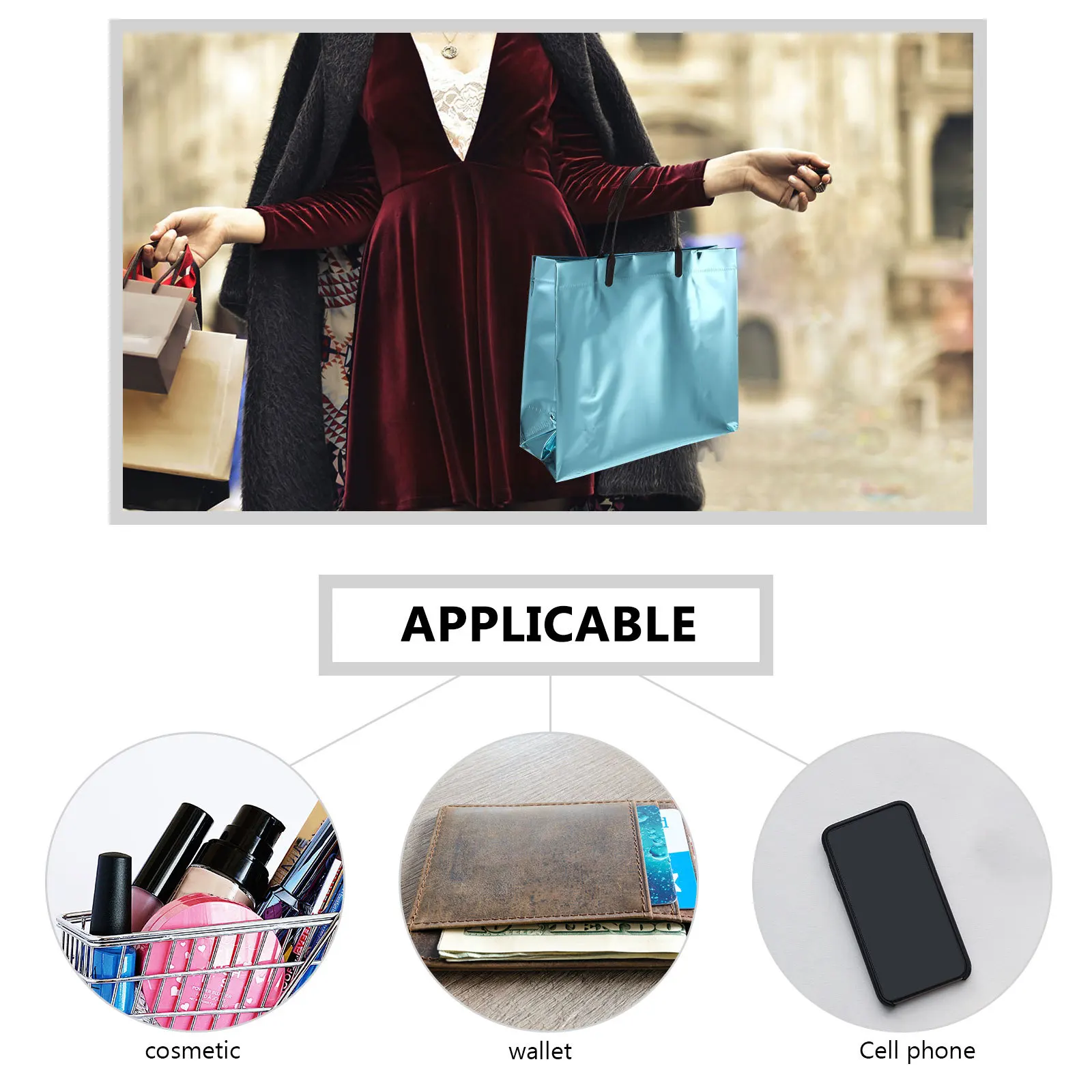 

4Pcs PVC Glossy Tote Bag Sturdy Reusable Shopping Tote Tear Resistant Handle Spacious for Groceries Presents Washable Shine