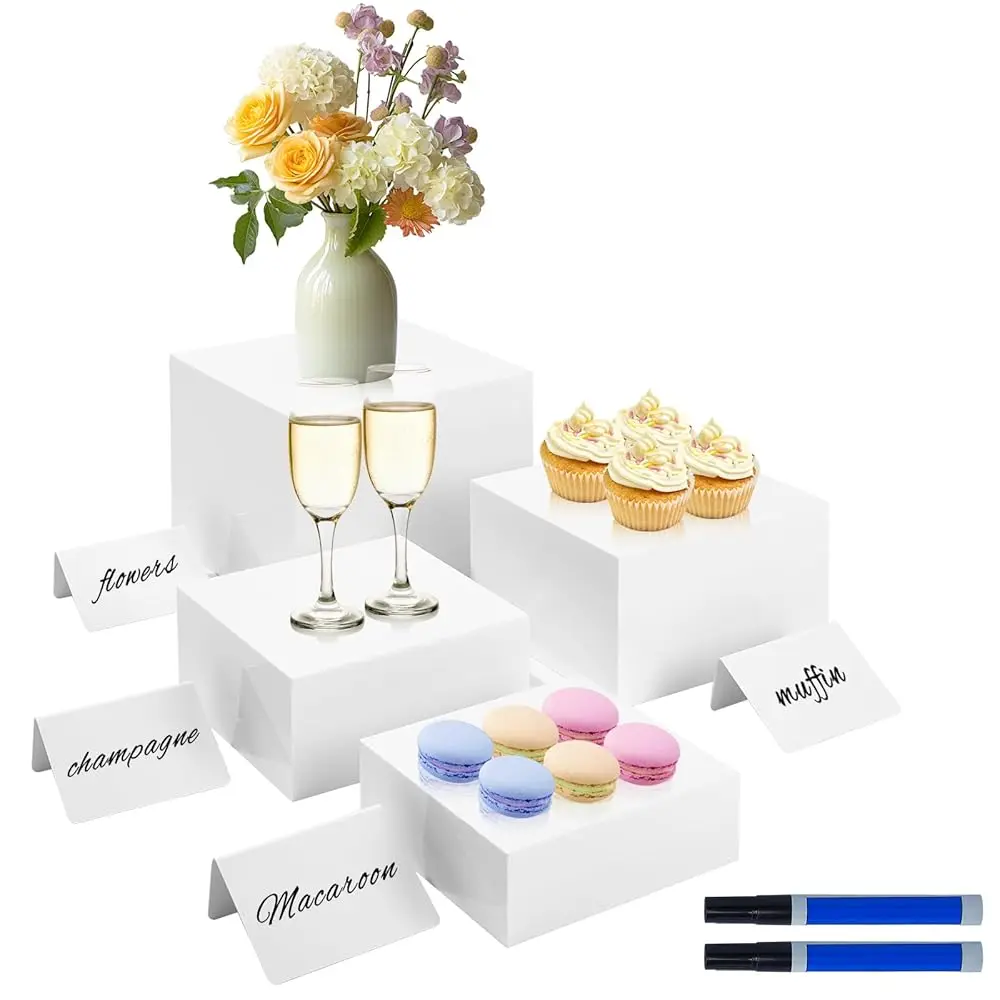 

4Psc White Buffet Risers, Food Risers For Buffet Table,Display Stand Shelf For Catering Dessert Collectibles For Party Decor,