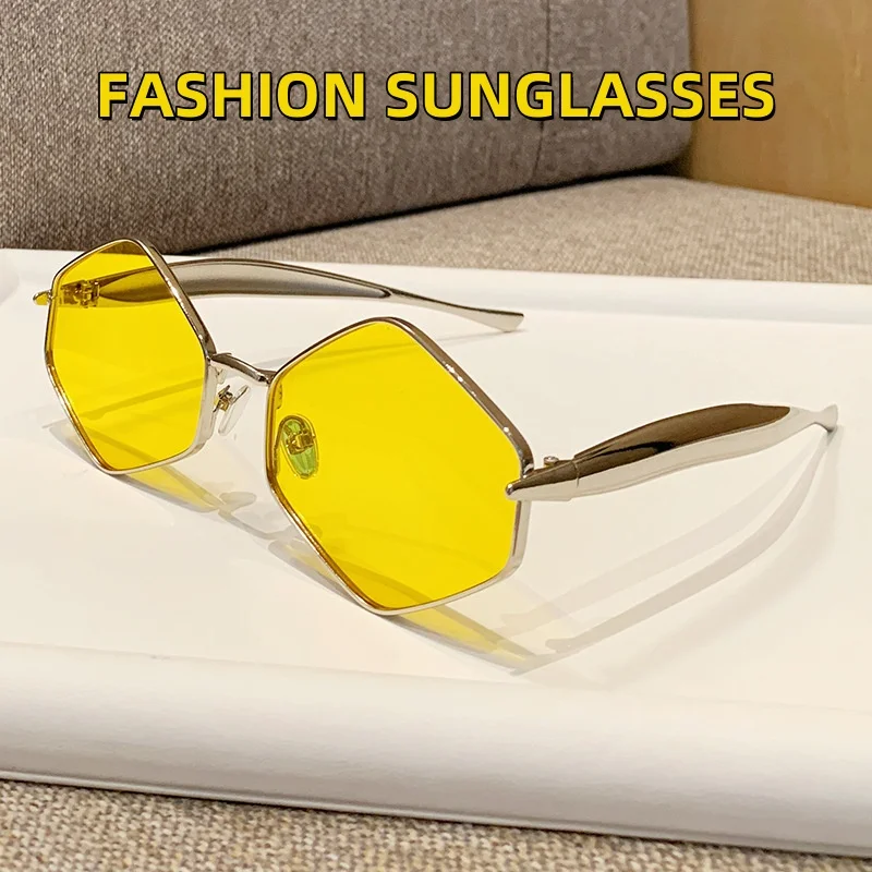 

Fashionable Diamond Shaped Irregular Sunglasses Retro Metal Sun Protection High-end Concave Shaped Glasses UV400 Shades Eyewear