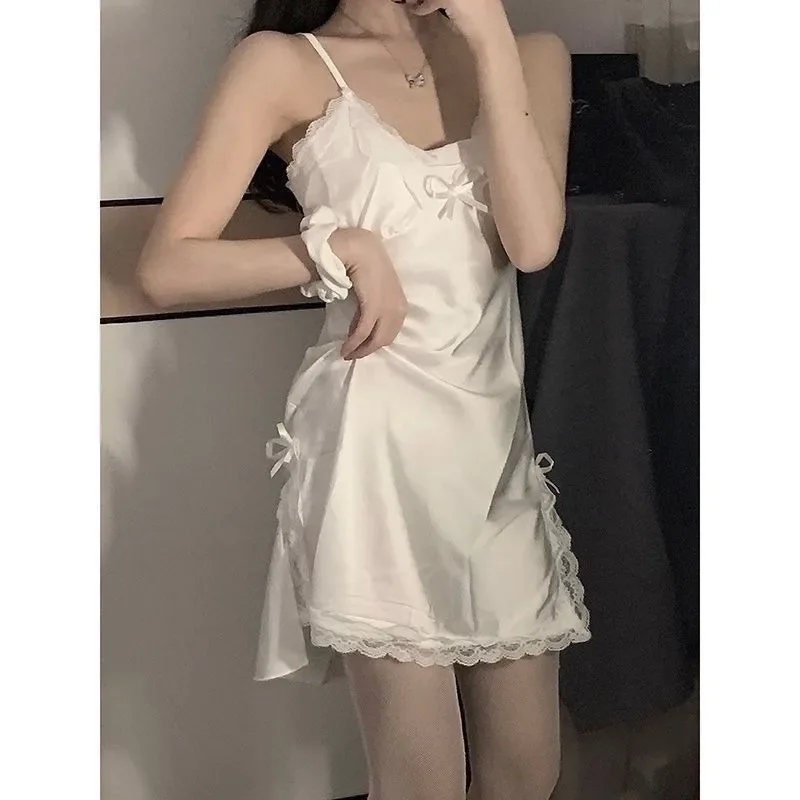 

Lace Sexy Nightgown Dress Female Summer Thin Section of The U.S. Back Sling Short Section Bow Decorative Fashion Home Pajamas