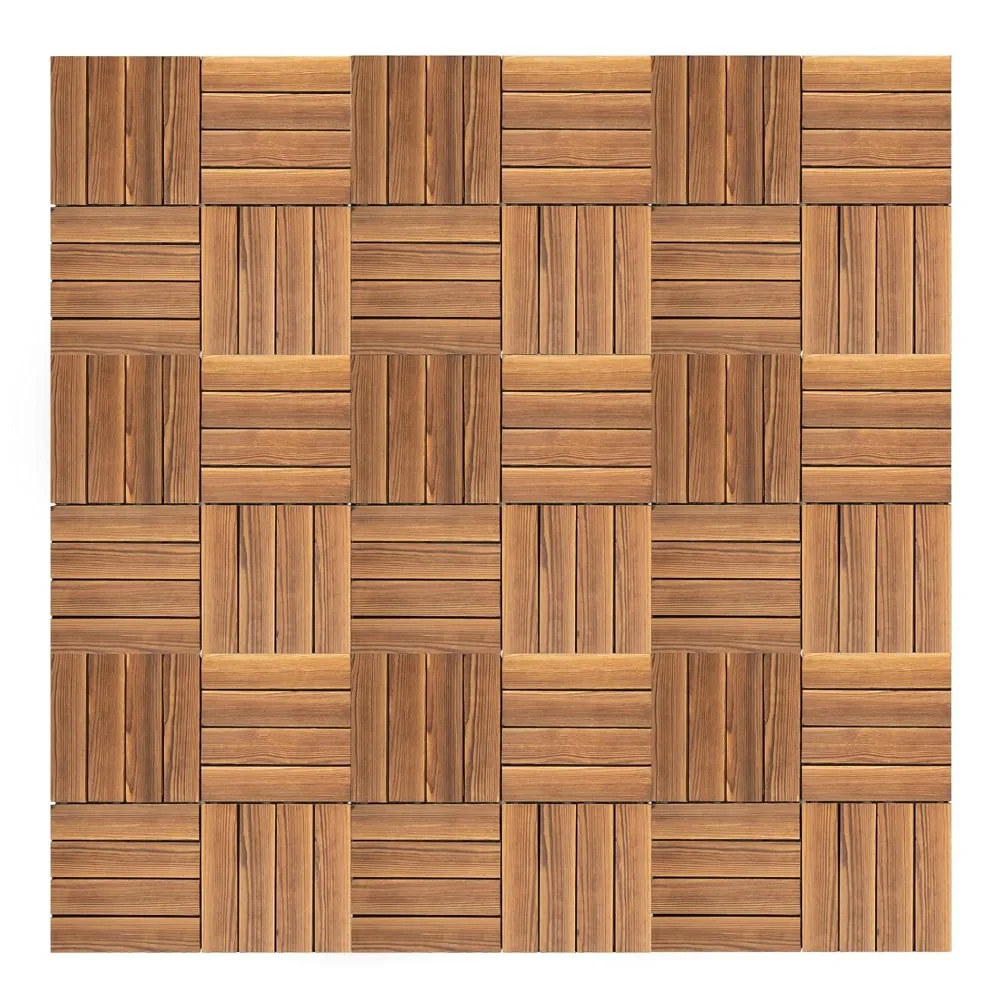 

36Pcs Interlocking Deck Tile, 12"x12" Brown Wooden Patio Flooring, Wood Decking for Outdoor & Indoor, Patio Garden, Customized
