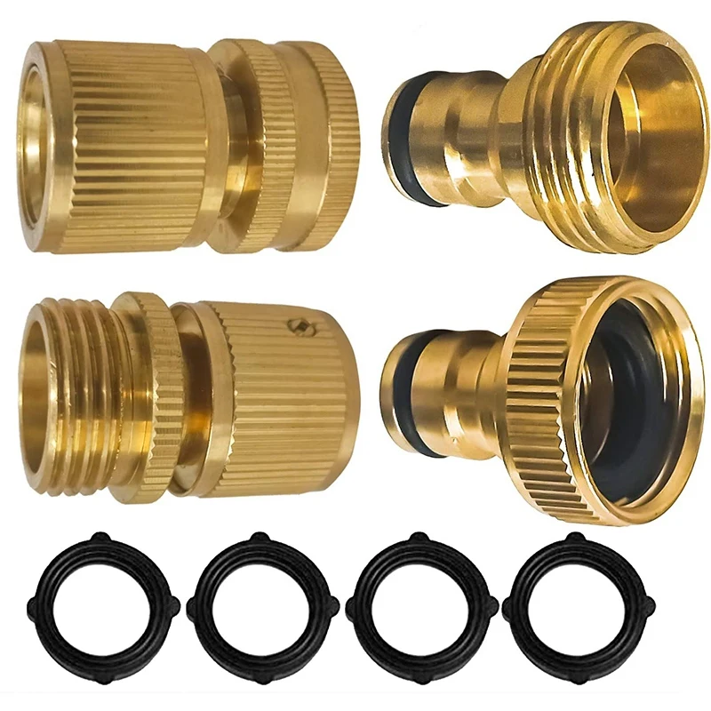 

Garden Hose Quick Connect, 3/4 Inch Solid Brass Female And Male Nipples Garden Hose Fitting Water Hose Connectors