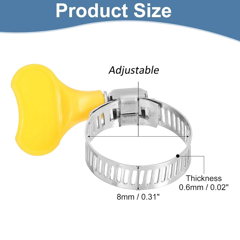 10Pcs Hose Clips Pipe Clamps 8-38mm Stainless Steel Hoop Clamp Hose  Adjustable Pipes Clip Fixed Tool Yellow Plastic Handle