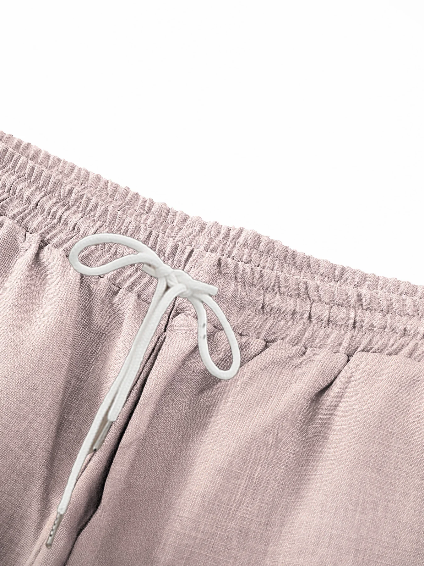 Color-Blocked Collar, Faux Lin - Short Linen Drawstring ulasan dan harga