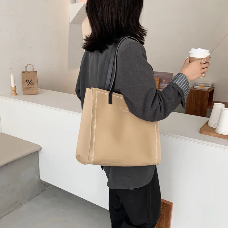 2022 New PU Leather Handbag for Women Fashion Large Ladies Canvas Casual Shoulder Shopping Tote Shopper Eco Reusable Bags