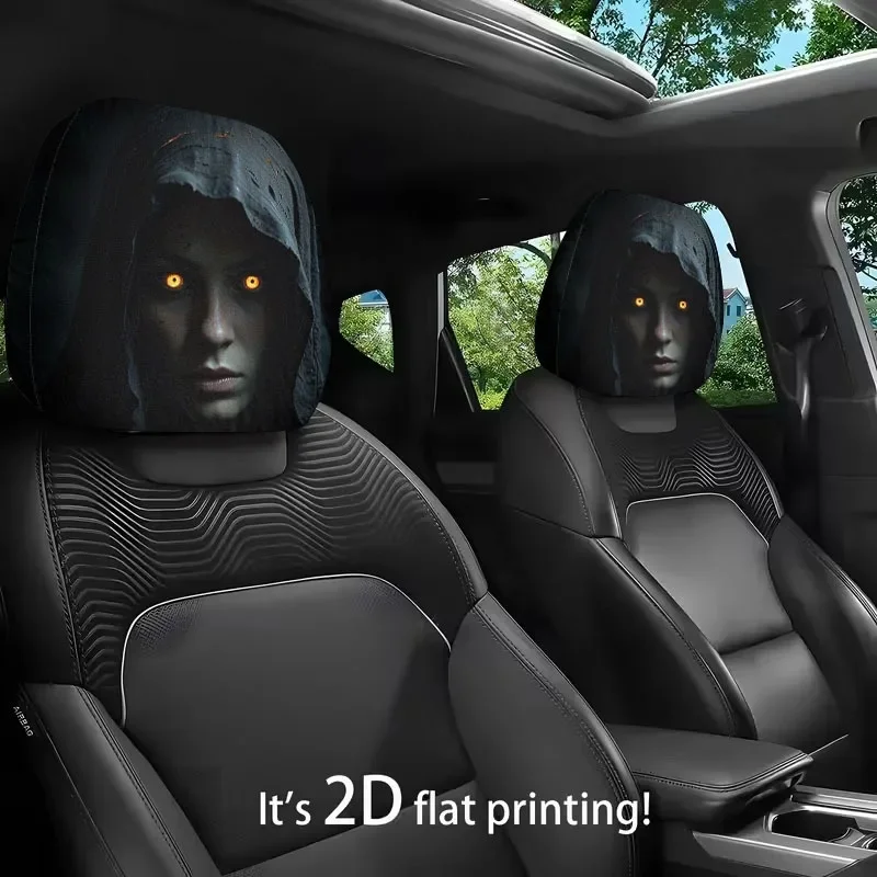 2Pcs Headrest Covers Car 2Pcs Headrest Covers Ghost 2pcs Car Headrest Covers with 2D Flat Printing—Stylish Seat Accessories and
