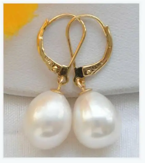 

Huge AAAA 11-13mm natural South Sea Perfect white pearl earring 14K Yellow Gold