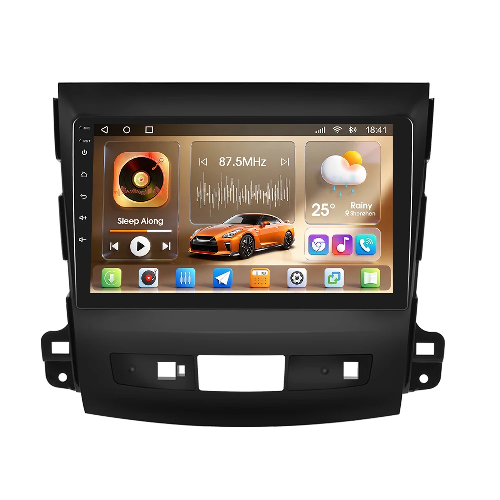 Podofo 9" 4G 8-Core 8+128G Kabelloses CarPlay Autoradio Stereo Android Auto FM RDS für Mitsubishi Outlander/Citroen C-Crosser/Peugeot 4007 2008-2015 Intelligente Fahrzeugsysteme