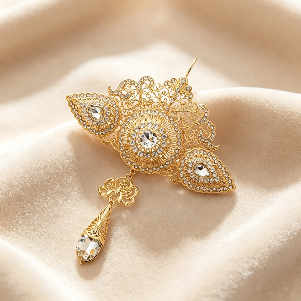 Golden Large Brooch Arab Traditional Authentic Ethnic Jewelry Suitable for Middle East Wedding And Cultural Events