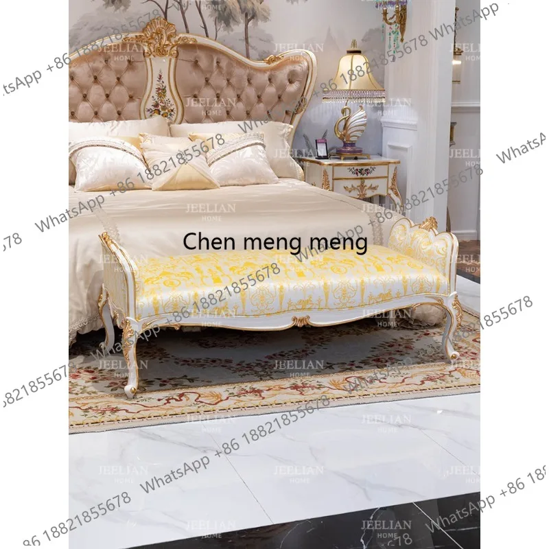 French elegant romantic solid wood leisure small sofa bedroom yellow bedside stool