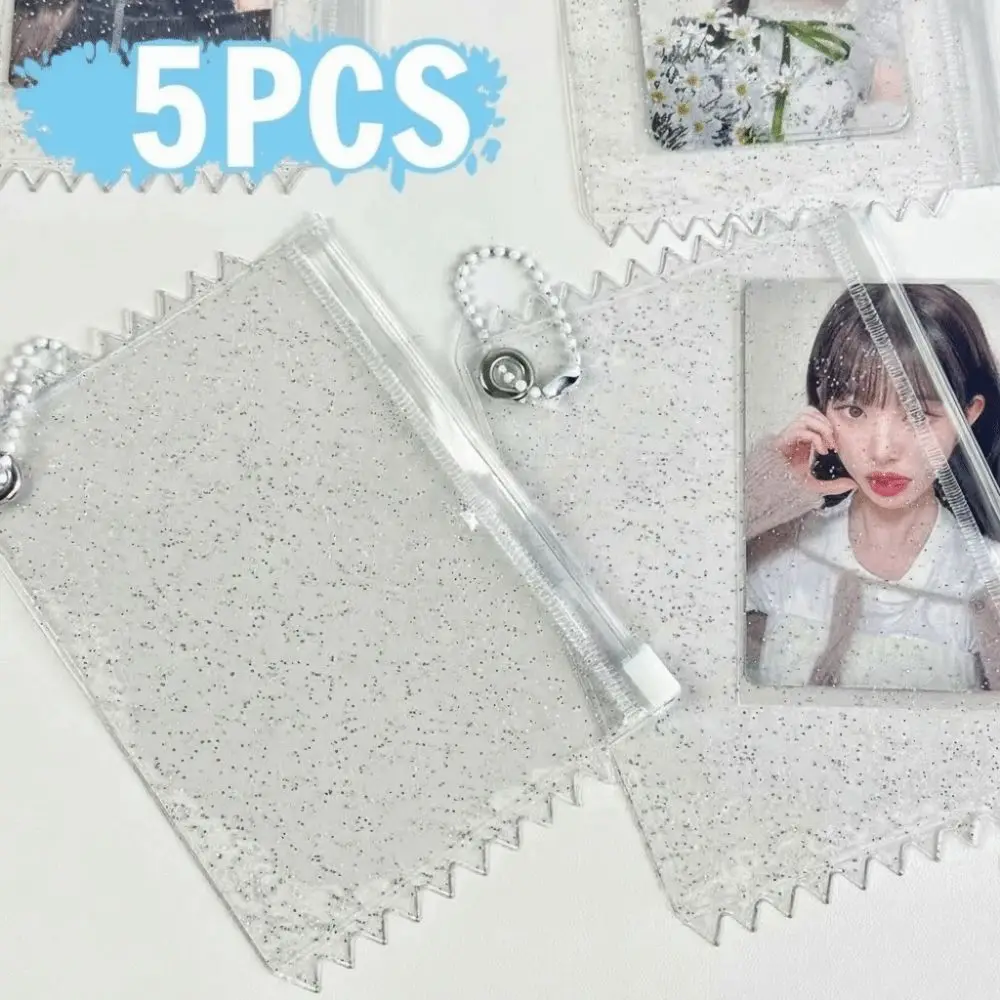 5PCS Display Holder Clear Shining Card Sleeve Protector with Hanging Chain Candy Zipper Zipper Bag Case 3inch PVC ID Card Holder