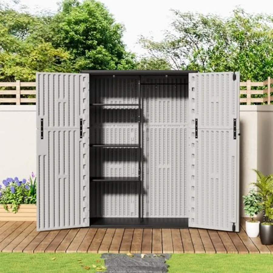 Outdoor storage shed metal shelving kit 62 x 25 x 16 in silver, heavy-duty steel, with hooks and modular configuration for easy