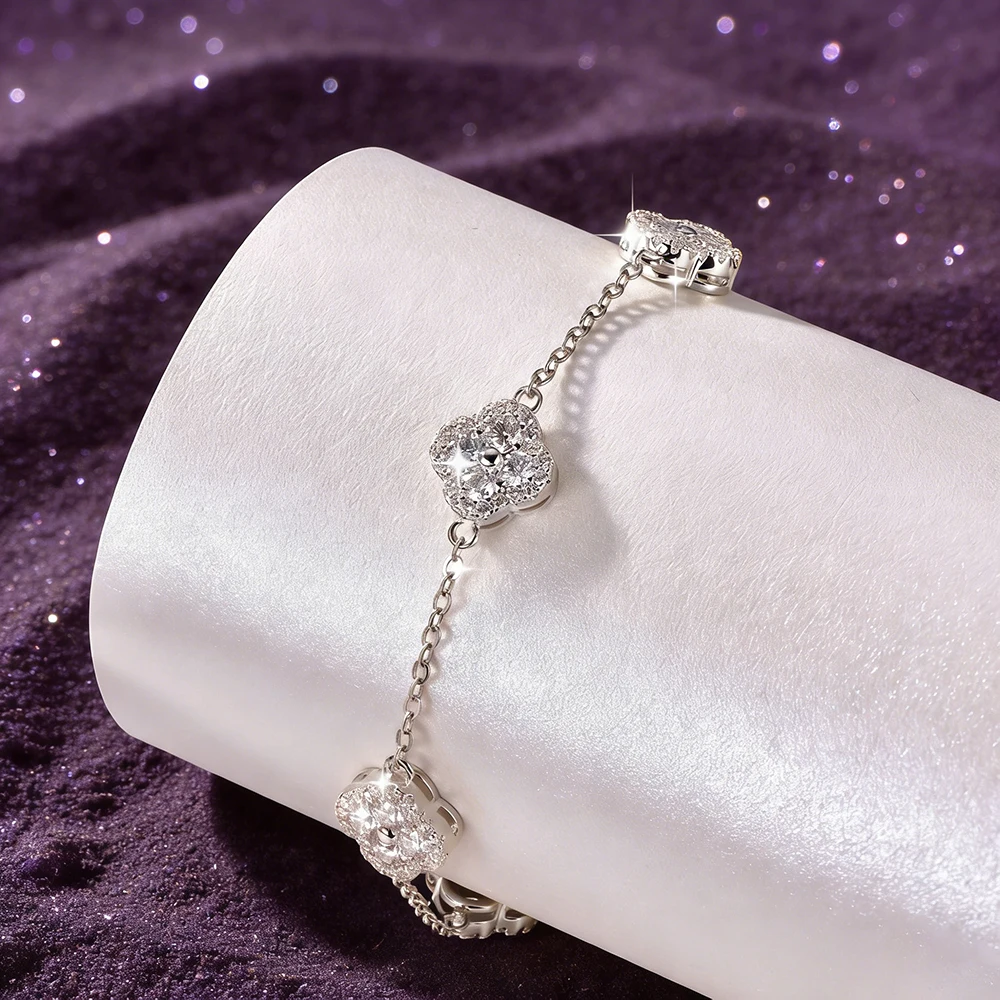 3-in-1 Kleeblatt-Moissanit-Schmucksets, 14 Karat vergoldet, GRA-zertifiziert, Halskette, Ohrringe, Armband-Sets für Damen, Glücksbringer – Detail 5
