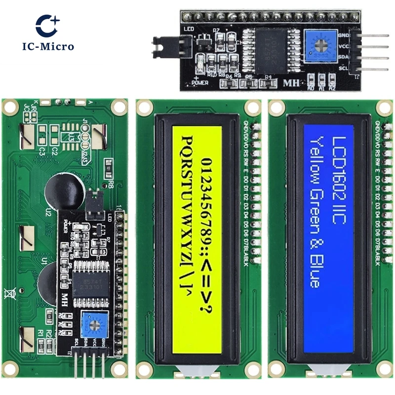 

LCD1602 1602 ЖК-модуль синий/желтый зеленый экран 16x2 символьный ЖК-дисплей PCF8574T PCF8574 IIC I2C интерфейс 5 В для Arduino